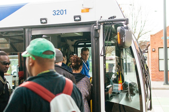 Riders boarding a TriMet bus