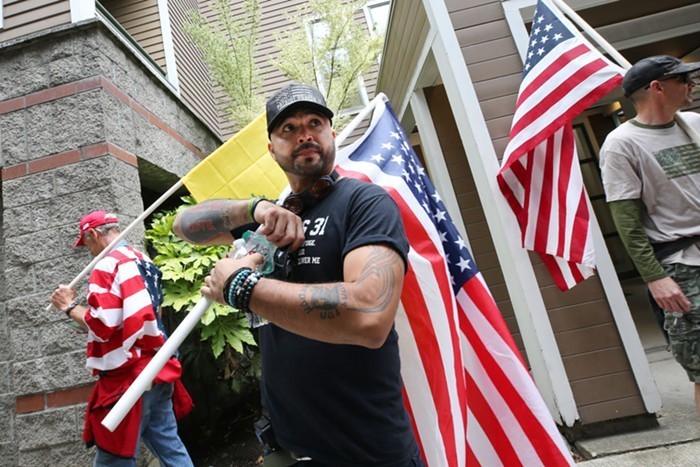 Patriot Prayer leader Joey Gibson at an August 2019 rally.