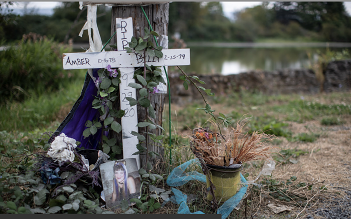 A photo of a memorial for Amber Coughtry, who died in 2020 at age 41.