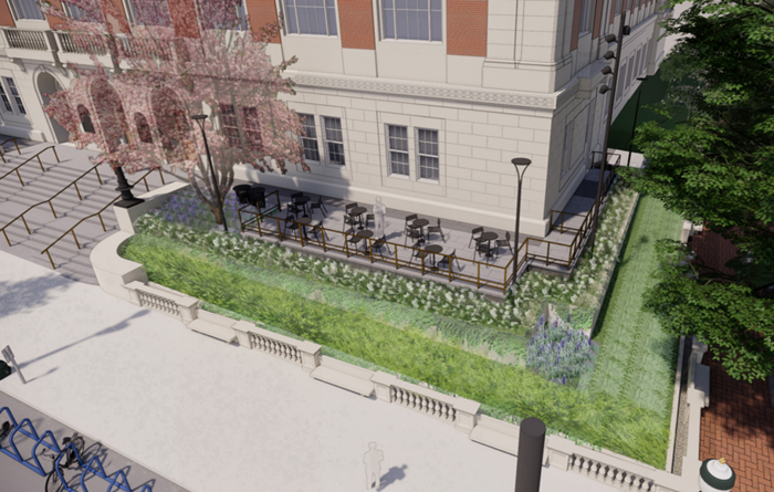 A visual rendering of one of two planned outdoor terraces.
